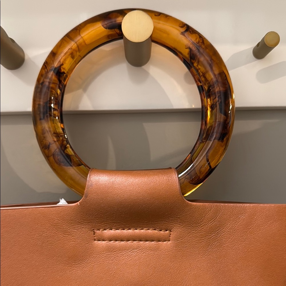 Anthropologie Tan Shoulder Bag with Wooden Handle - Picture 3 of 8